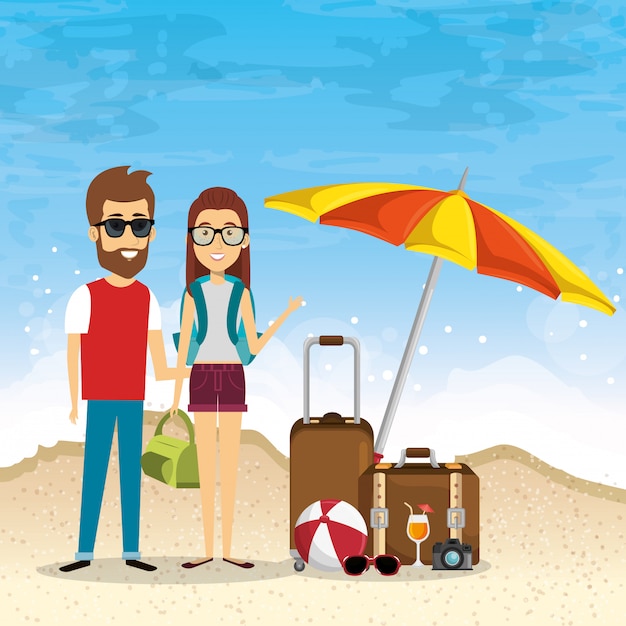 Gratis vector paar in het strand zomervakanties