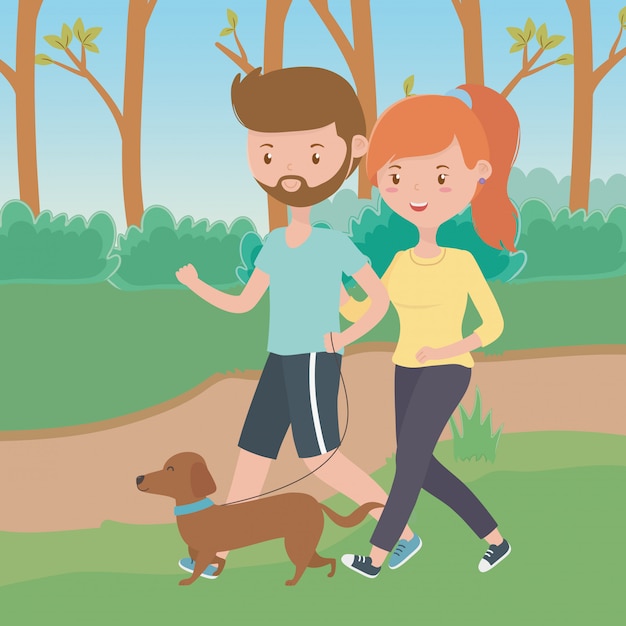 Gratis vector paar jongen en meisje met hond