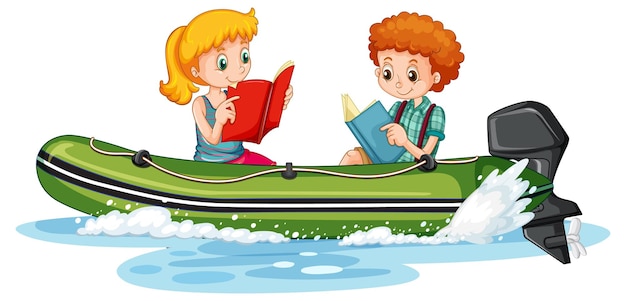 Gratis vector paar kinderen lezen boeken op boot