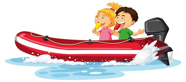 Paar kinderen op rubberboot