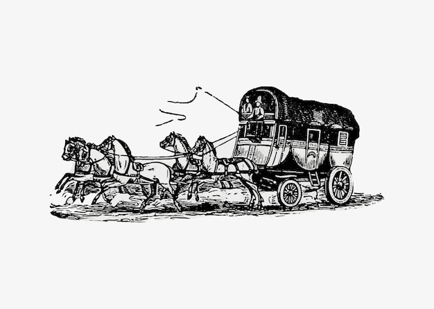 Gratis vector paard en wagen vintage tekening