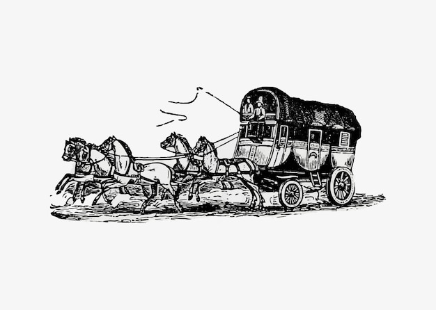 Paard en wagen vintage tekening