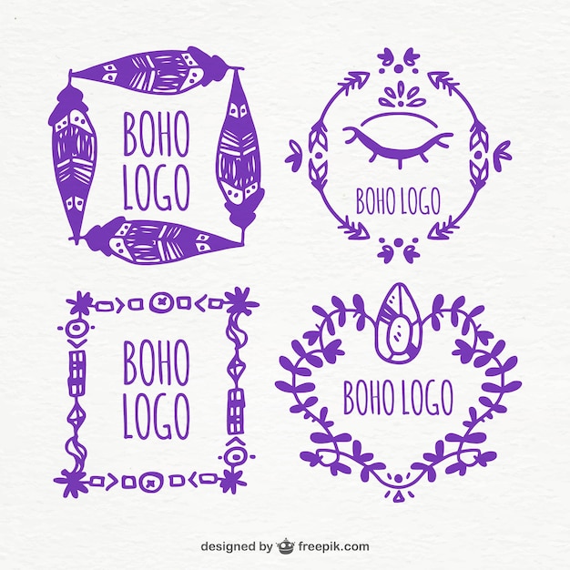 Gratis vector paars boho logo's in de hand getekende stijl