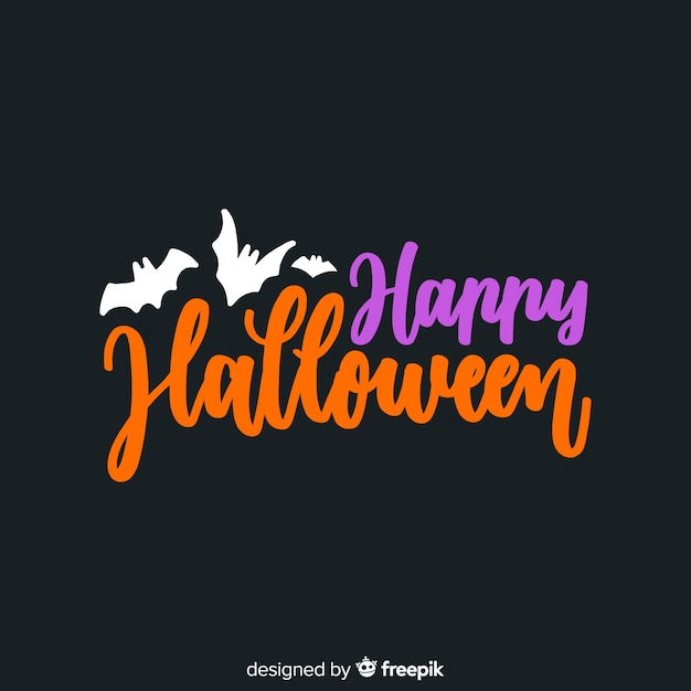Paars en oranje happy halloween belettering