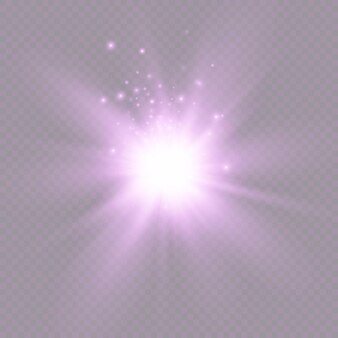 Paars gloeiend licht uitbarsting gloed heldere sterren violet zonnestralen lichteffect zonneschijn