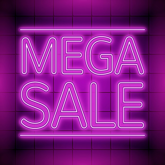 Gratis vector paars neon mega verkoop bord