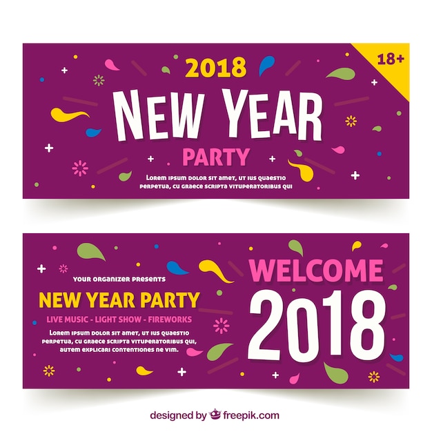 Gratis vector paarse banners voor nieuw jaar 2018