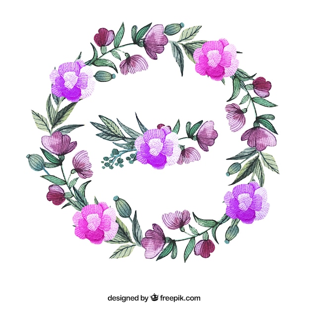 Gratis vector paarse bloemen krans