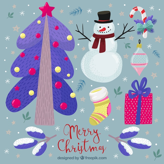 Gratis vector paarse kerst elementen collectie