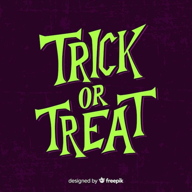 Paarse trick or treat-belettering voor halloween