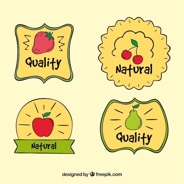 Gratis vector pack van de hand getekende fruit stickers