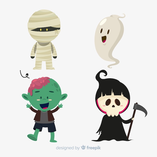 Pack van halloween karakters plat ontwerp
