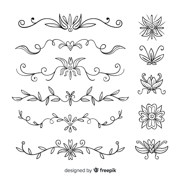 Gratis vector pack van hand getrokken bruiloft ornamenten