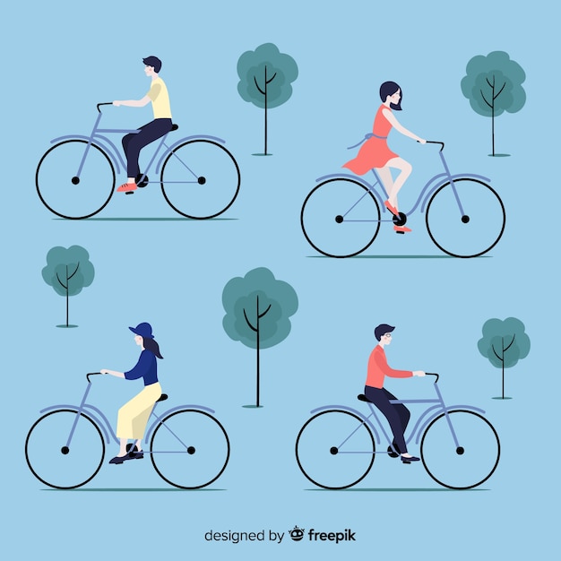 Gratis vector pack van mensen fietsen