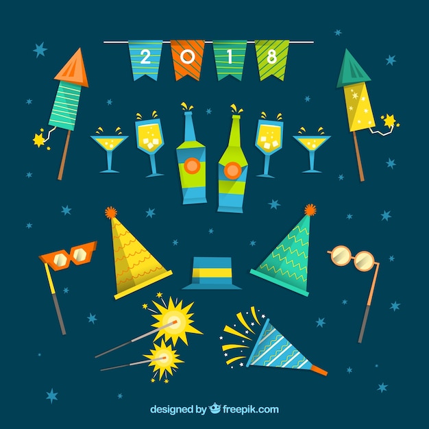 Gratis vector pack van nieuwe jaarfeest elementen