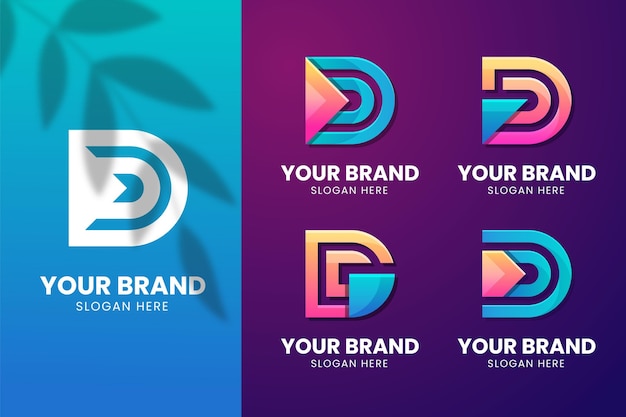 Pack van verschillende gradiënt d-logo Gratis Vector