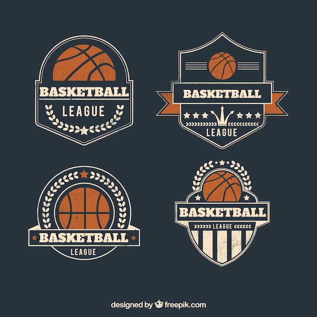 Gratis vector pack van vintage basketbal badges