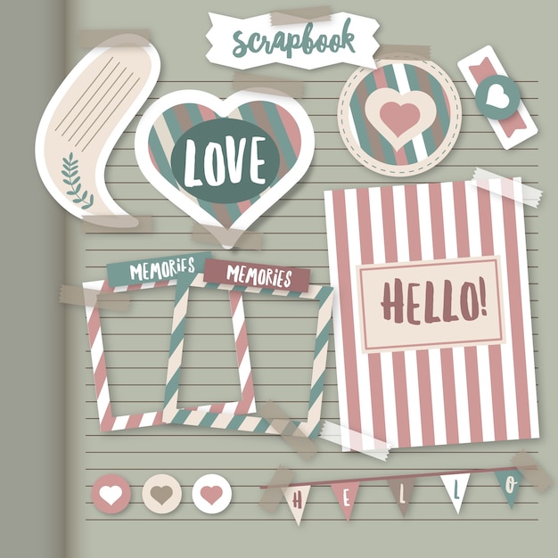 Gratis vector pack van vintage scrapbook accessoires