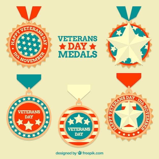 Gratis vector pack van vintage veteranen dag medailles