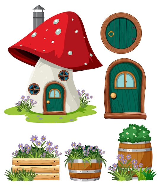 Gratis vector paddenstoel fantasiehuis met huiselement