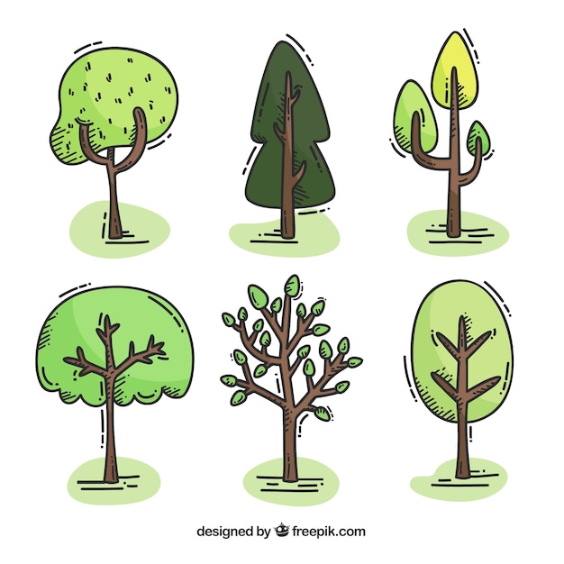 Gratis vector pak bomen in de hand getrokken stijl