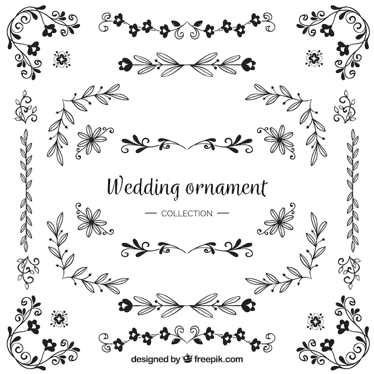 Gratis Vector pak bruiloft ornamenten met inkt
