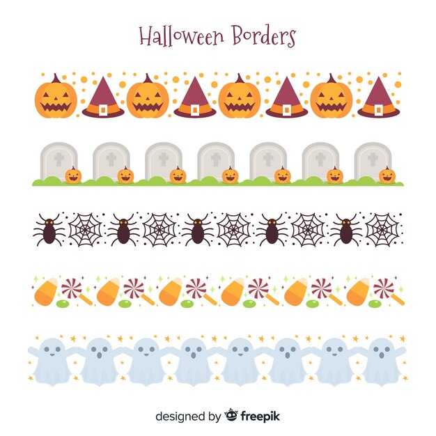 Pak decoratieve halloween randen in platte ontwerp