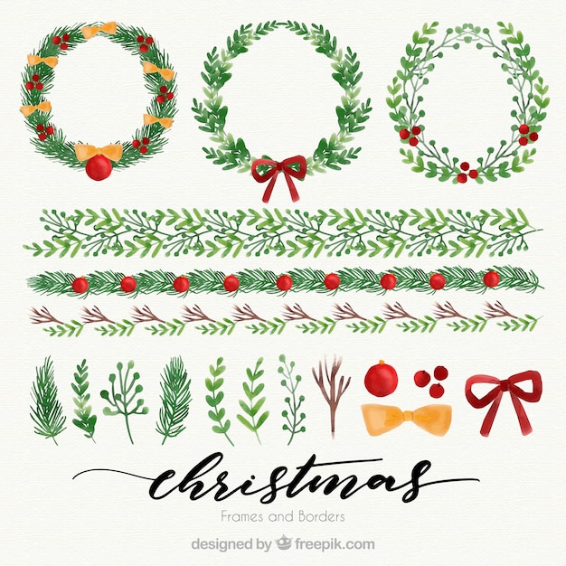 Gratis vector pak decoratieve kerst randen