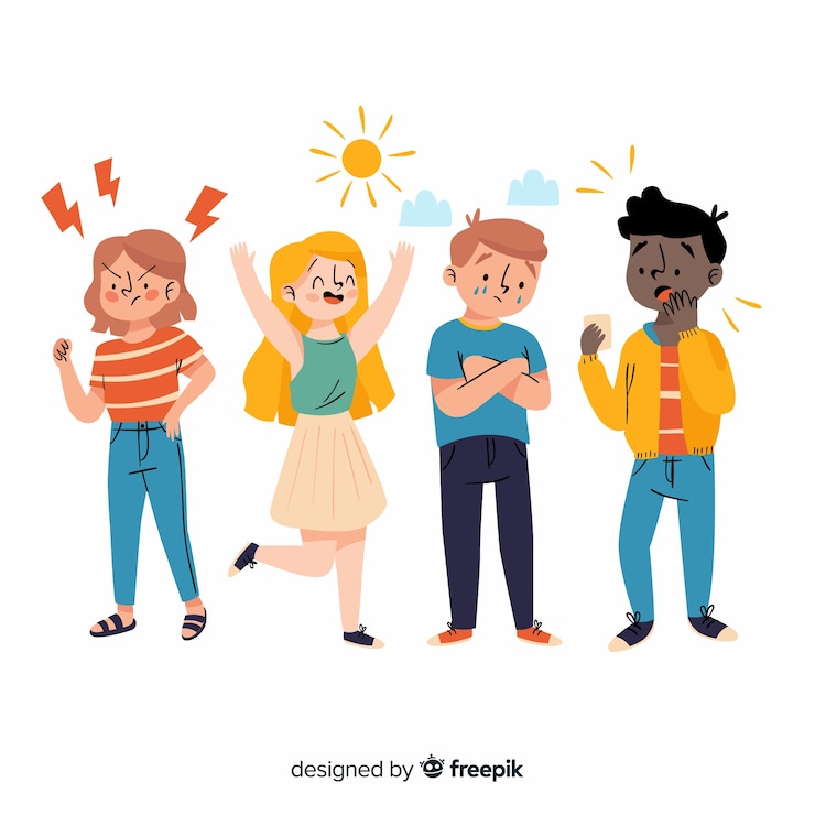 Gratis Vector pak emoties van jongeren