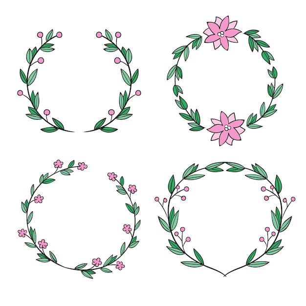 Gratis vector pak getekende bloemenframes