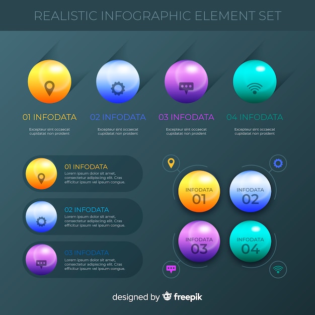 Gratis vector pak glanzende infographic elementen