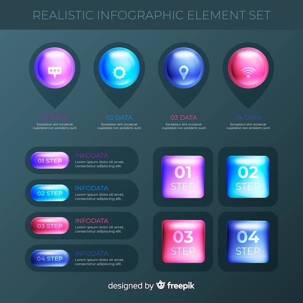 Gratis vector pak glanzende infographic elementen