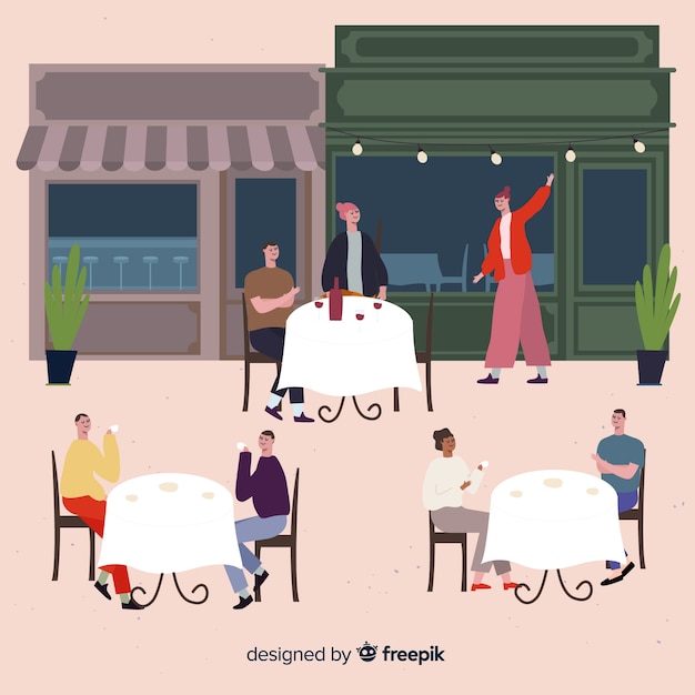 Gratis vector pak mensen zitten in een café