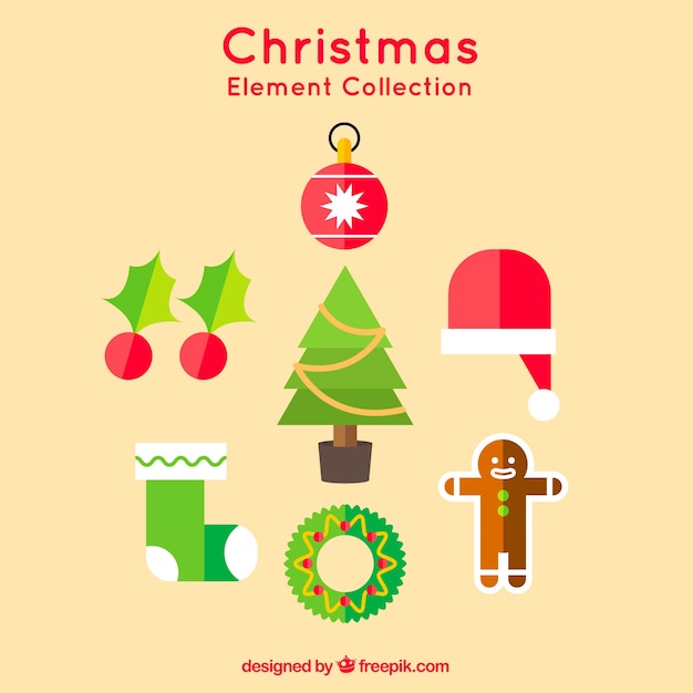 Gratis vector pak met decoratieve kerst elementen