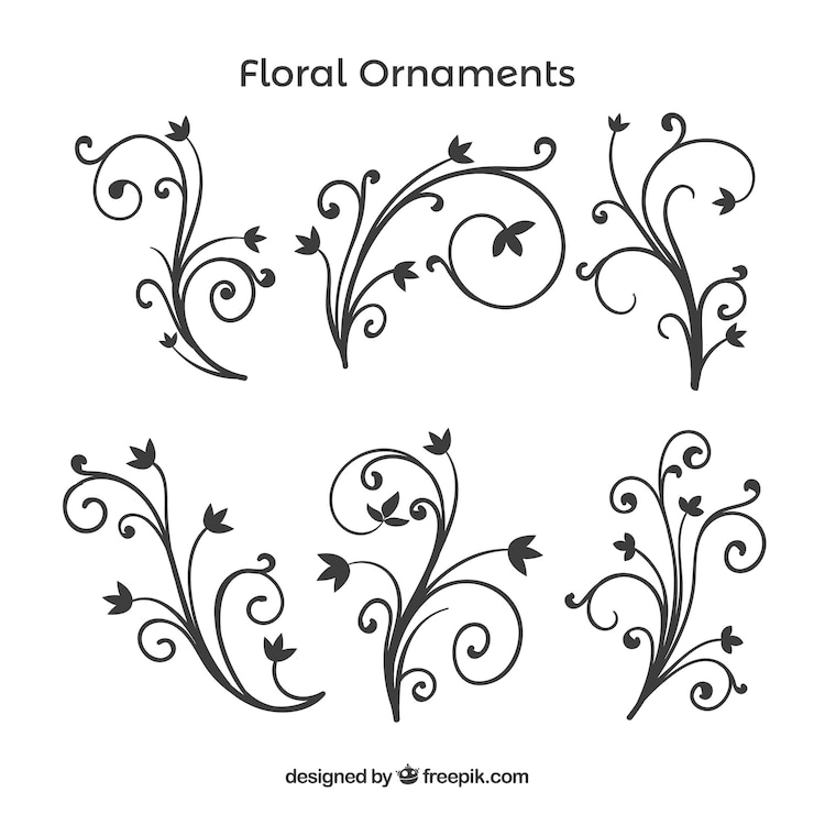 Gratis Vector pak met hand getekende bloemen ornamenten