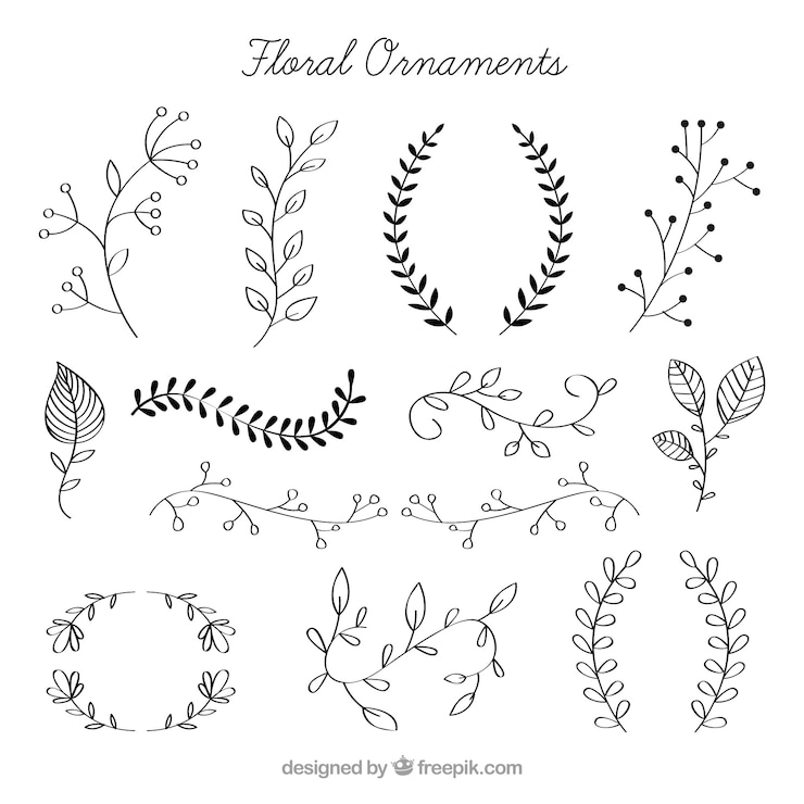 Gratis Vector pak met hand getekende bloemen ornamenten