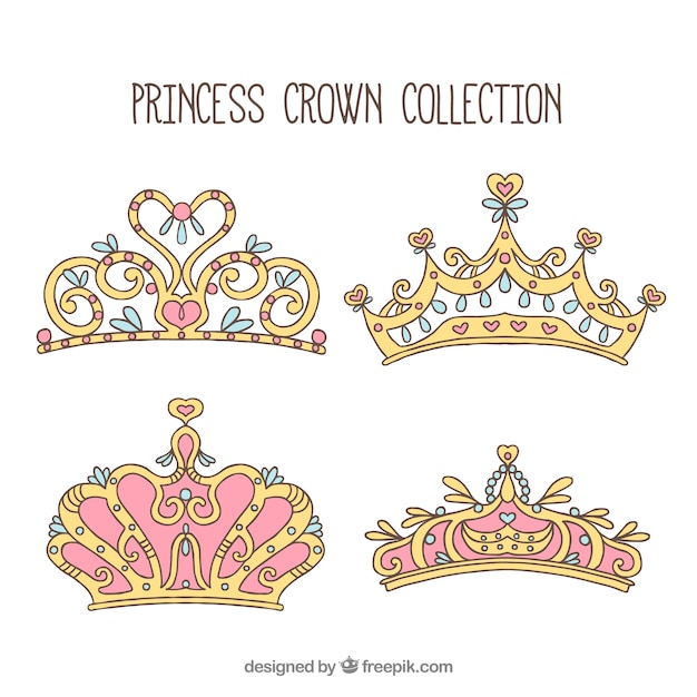 Gratis vector pak met hand getekende prinses ornamenten