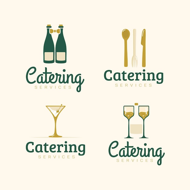 Gratis vector pak met platte cateringlogo-sjablonen