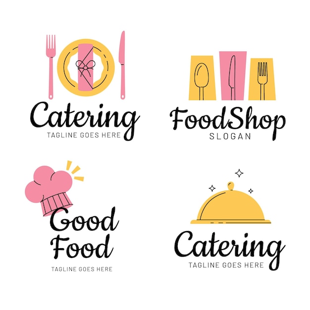 Gratis vector pak met platte cateringlogo-sjablonen