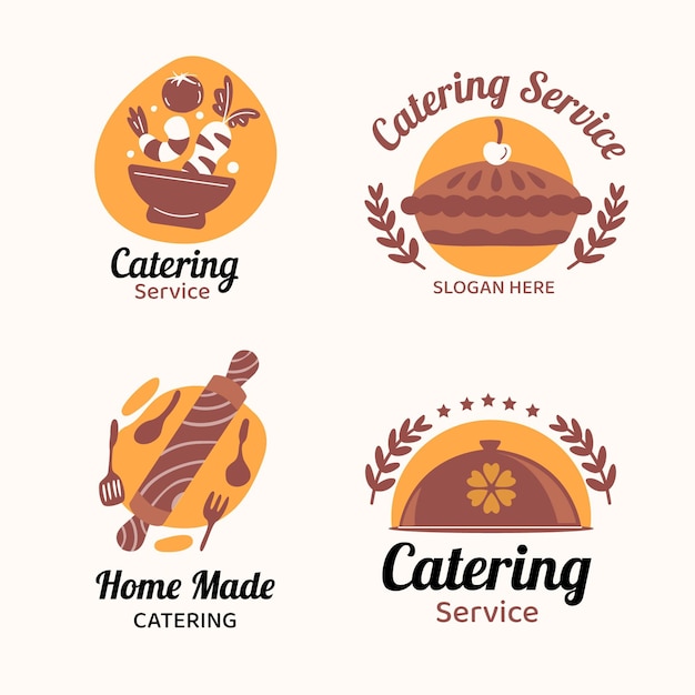 Gratis vector pak met platte cateringlogo-sjablonen