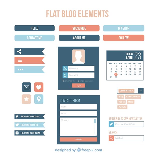 Pak van blog-elementen in plat design