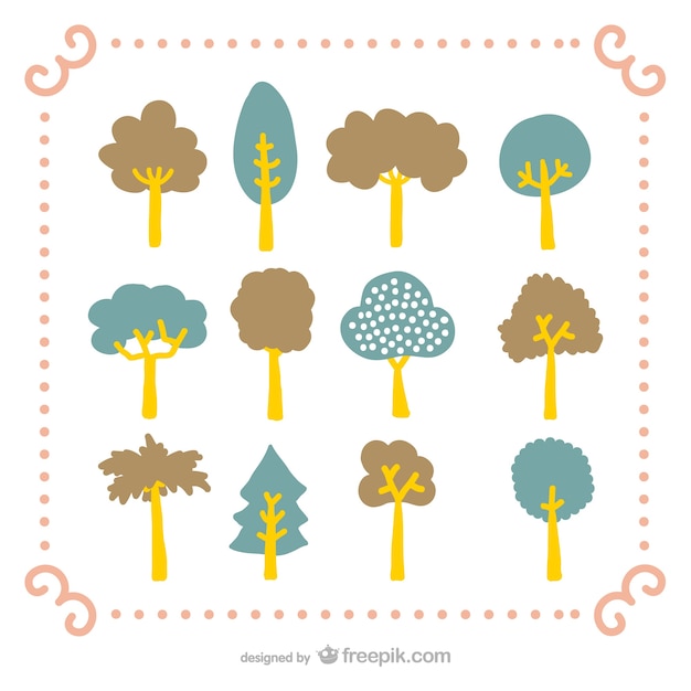 Gratis vector pak van cartoon bomen