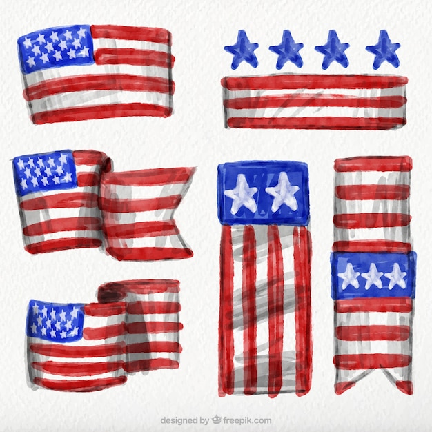 Gratis vector pak van de amerikaanse aquarel banners