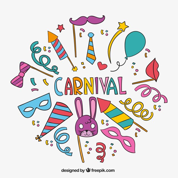 Pak van de hand getekende carnavalsfeest elementen