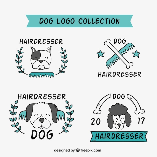 Gratis vector pak van de hand getekende hond logos