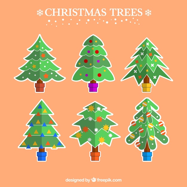 Gratis vector pak van de kerstboom stickers