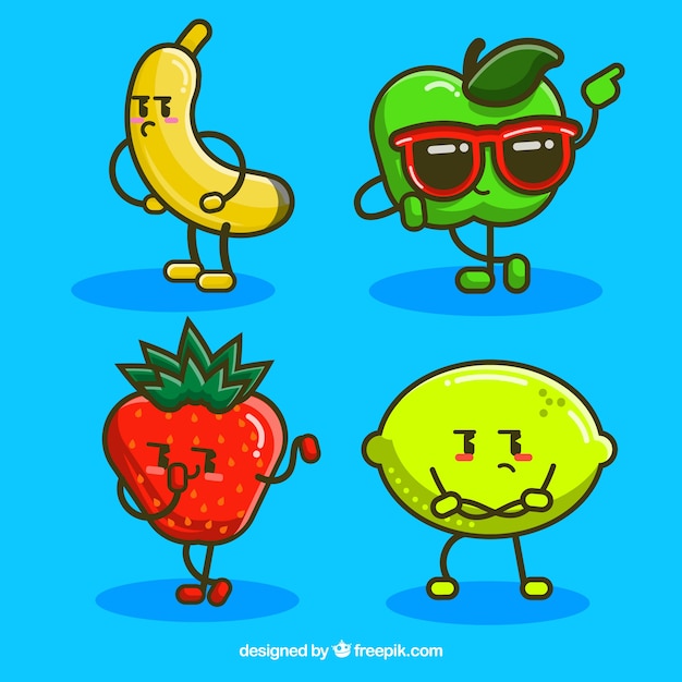 Gratis vector pak van de moderne fruitkarakters