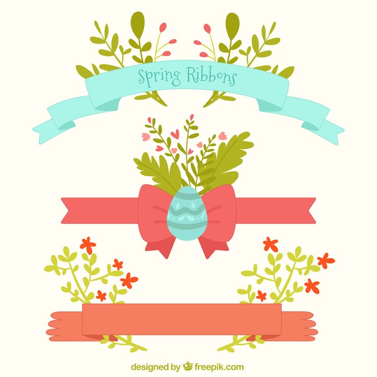 Gratis Vector pak van decoratieve linten met bladeren