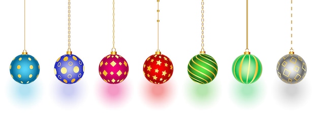 Pak van glanzend kerstbalontwerp in verschillende kleuren vectorillustratie