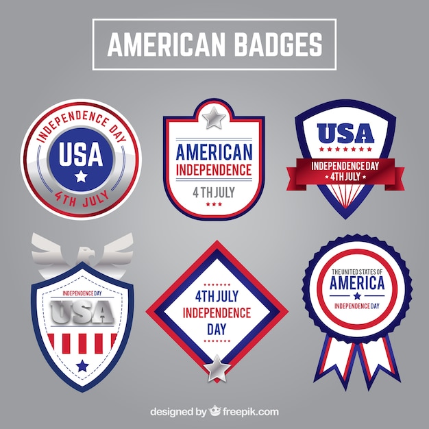 Pak van glimmende vintage Amerikaanse badges